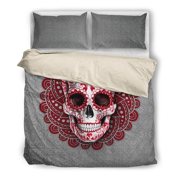 Red Mandala Skull Bed Sheets Duvet Cover Bedding Set