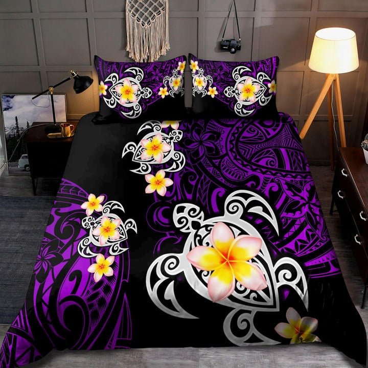 Amazing Polynesian Tattoo Purple Turtle Bed Sheets Duvet Cover Bedding Set