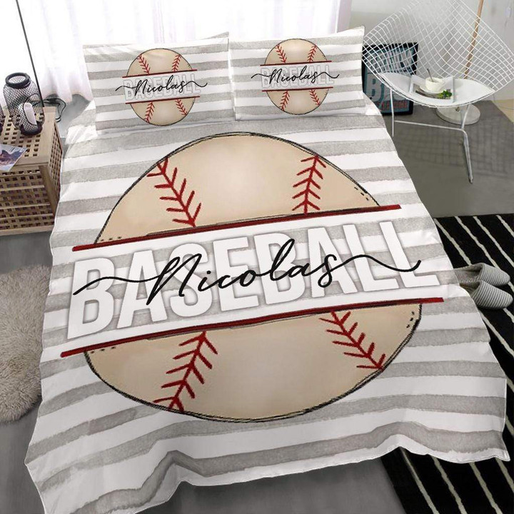 Baseball Ball Custom Duvet Cover Bedding Set With Your Name