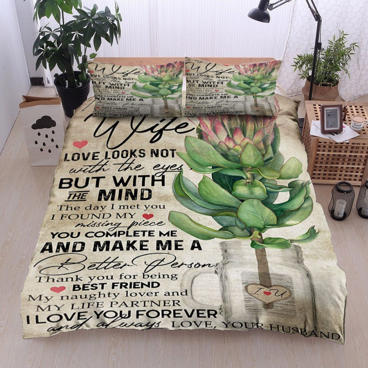 Personalized Protea To My Wife From Husband Love Looks Not With The Eyes  Bed Sheets Spread  Duvet Cover Bedding Sets Gifts For Wedding Valentine's Day