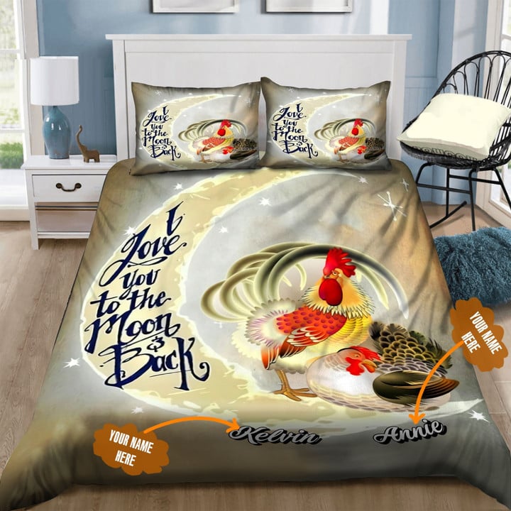 Personalized Chicken I Love You To The Moon And Back Bedding Set Bed Sheets Spread  Duvet Cover Bedding Sets