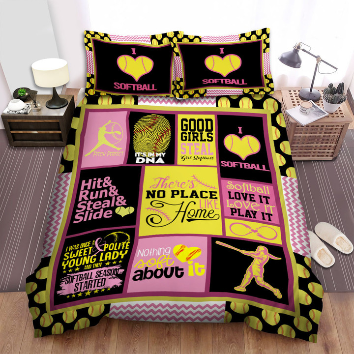 Softball Hit And Run And Steal And Smile Bed Sheets Spread Duvet Cover Bedding Sets