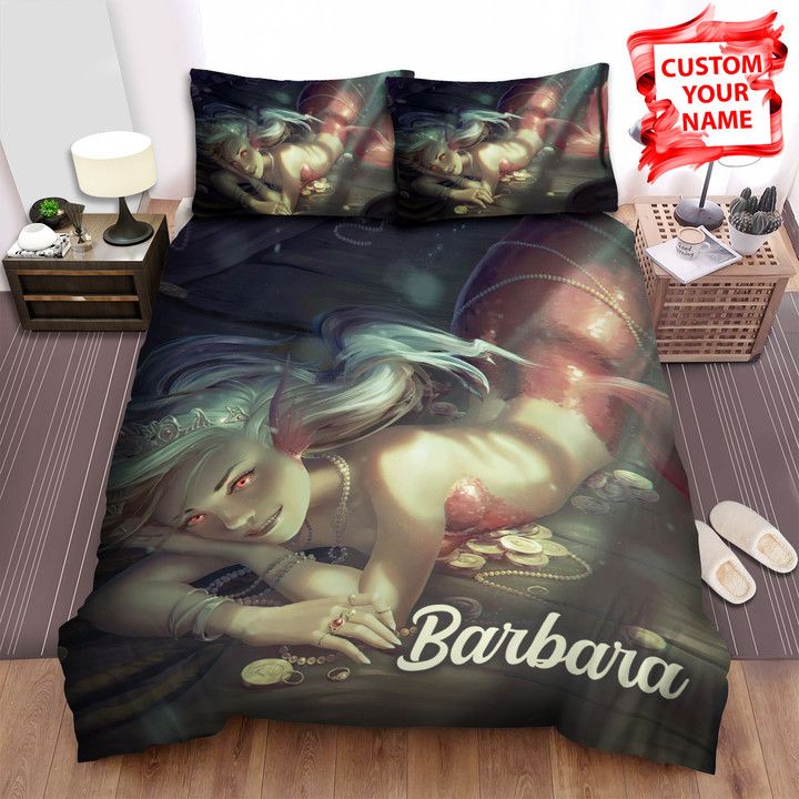 Personalized Mermaid Lying Inside Treasure Ship Bed Sheets Spread Duvet Cover Bedding Sets