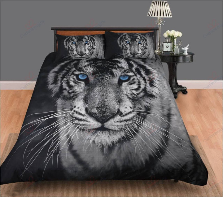 Triped White Tiger Blue Eye  Bed Sheets Spread  Duvet Cover Bedding Sets Perfect Gifts For Tiger Lover Gifts For Birthday Christmas Thanksgiving