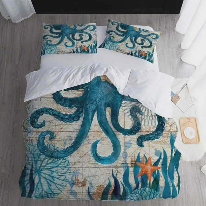 Retro Green Octopus  Bed Sheets Spread  Duvet Cover Bedding Sets