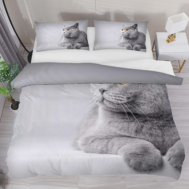 British Shorthair Cat Lying Looking Bed Sheets Spread  Duvet Cover Bedding Sets