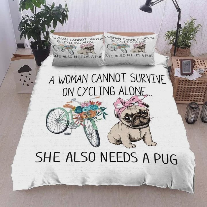 Pug Cycling She Also Needs A Pug  Bed Sheets Spread  Duvet Cover Bedding Sets