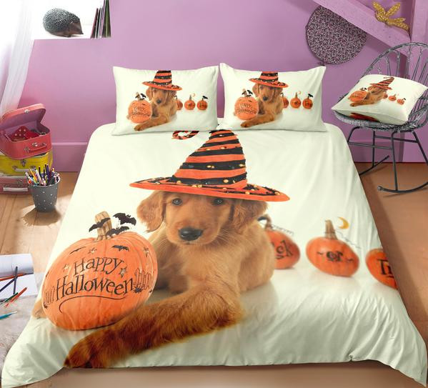 Dog And Pumpkin Halloween  Bed Sheets Spread  Duvet Cover Bedding Sets