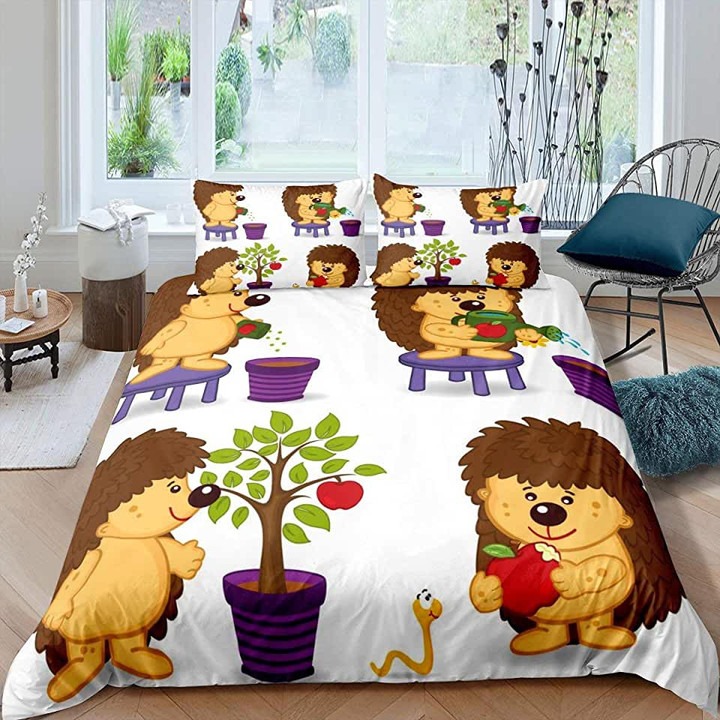 Hedgehog Cartoon Pattern Bed Sheets Duvet Cover Bedding Sets