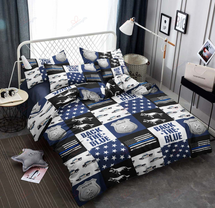 Police Picture Collages Back The Blue  Bed Sheets Spread  Duvet Cover Bedding Sets