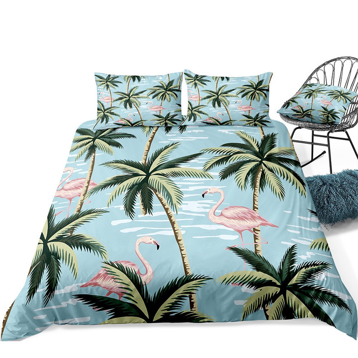 Flamingo Tropical Tree Bed Sheets Spread  Duvet Cover Bedding Sets