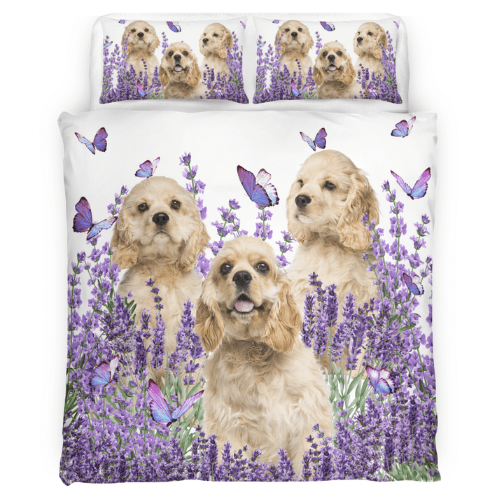 American Cocker Spaniel Dogs And Lavender  Bed Sheets Spread  Duvet Cover Bedding Sets