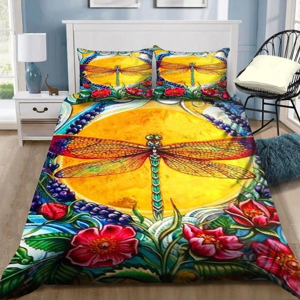 Dragonfly Flower Bed Sheets Spread Duvet Cover Bedding Set