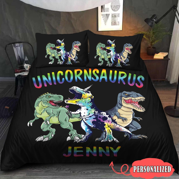 Personalized Dinosaur Unicornsaurus  Bed Sheets Spread  Duvet Cover Bedding Sets Perfect Gifts For Dinosaur Lover