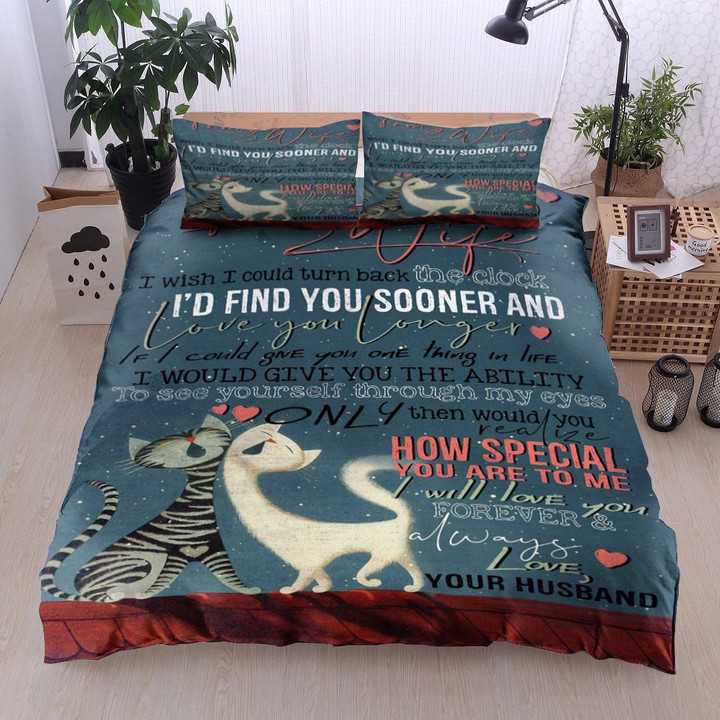 Personalized Cat To My Wife From Husband I Will Love You Forever And Always  Bed Sheets Spread  Duvet Cover Bedding Sets