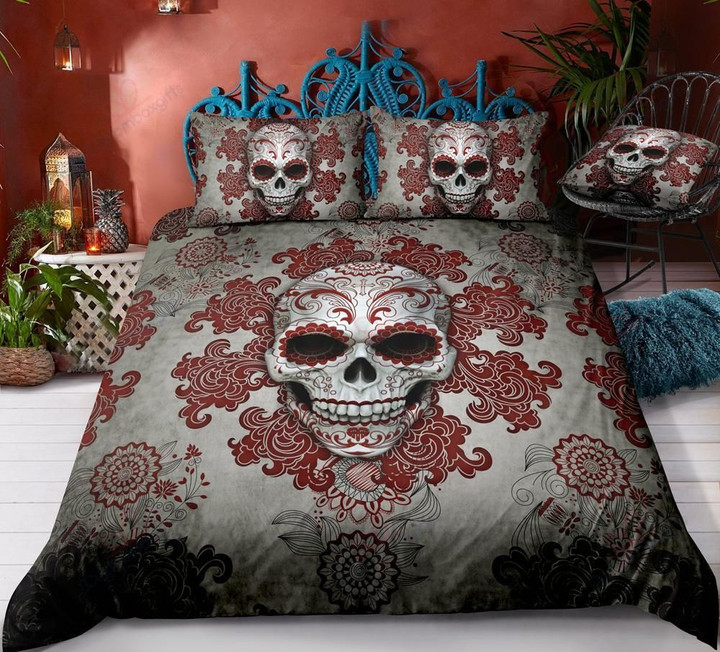Day Of The Dead Sugar Skull Red White Bedding Set (Duvet Cover & Pillow Cases)