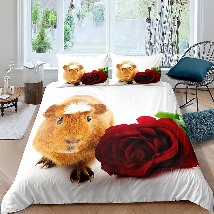 Guinea Pig With Rose Bed Sheet Duvet Cover Bedding Sets