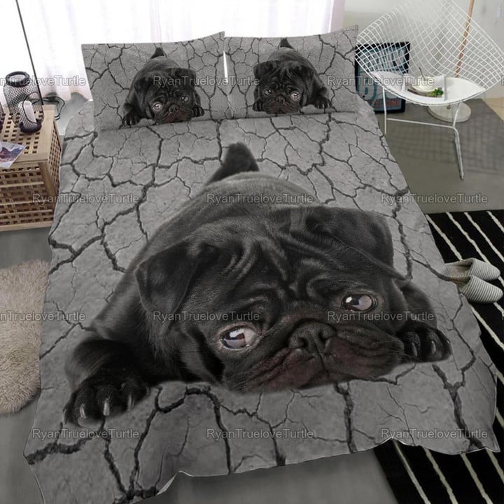 Black Pug Dog Bed Sheets Spread  Duvet Cover Bedding Sets