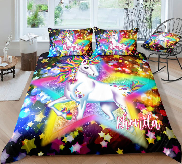 Personalized 3d Unicorn Rainbow Star  Bed Sheets Spread  Duvet Cover Bedding Sets