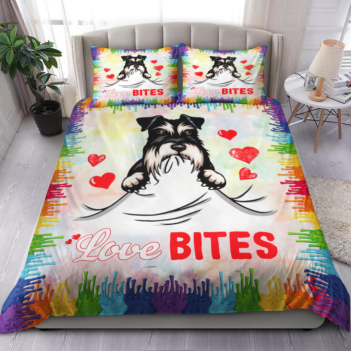 Schnauzer Heart Love Bites Bed Sheets Spread Duvet Cover Bedding Set