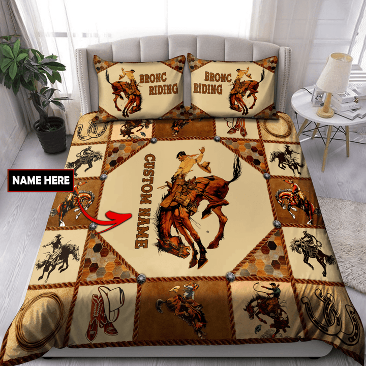 Personalized Name Rodeo Bronc Riding Duvet Cover Bedding Set