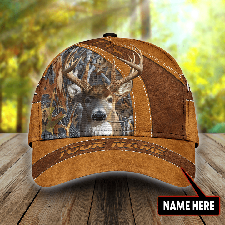 Custom Name Brown Deer Hunting 3D Cap & Hat, 3D Baseball Cap, Classic Cap