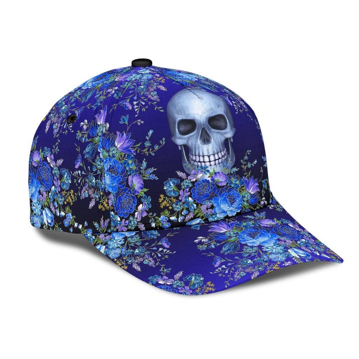 Flower Skull Blue 3D Cap & Hat, Classic Cap, 3D Baseball Cap