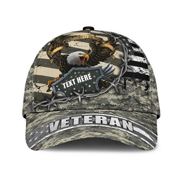 Personalized Name Eagle Veteran Army Camo 3D Cap & Hat, Classic Cap, 3D Baseball Cap
