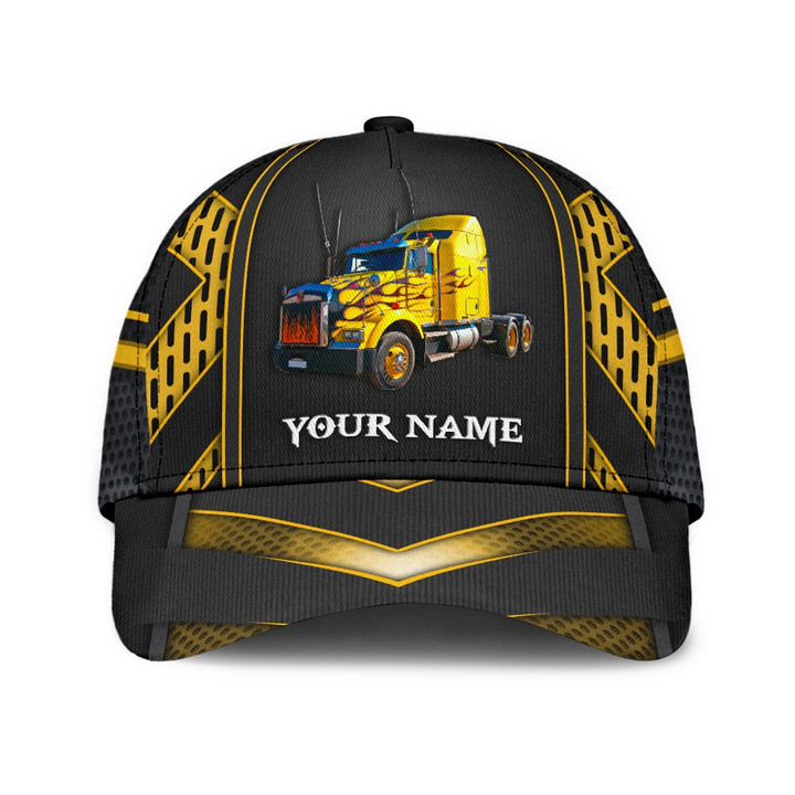 Personalized Name Yellow Lines Trucker Classic Cap