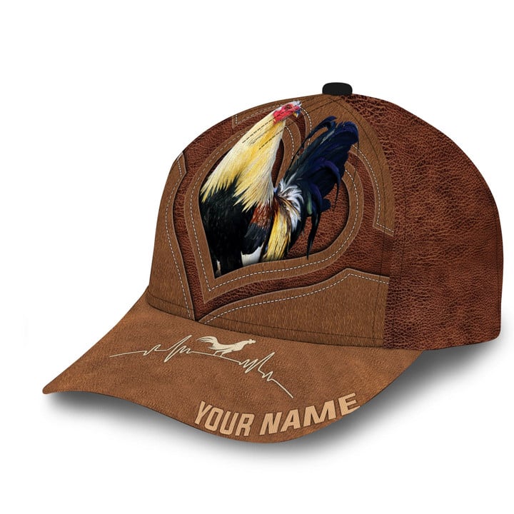 Personalized Premium Unique Cap Leather Rooster Heartbeat 3D Cap & Hat, Classic Cap, 3D Baseball Cap