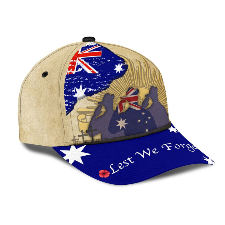 Anzac Day Australian Lest We Forget Blue Yellow 3D Cap & Hat, Classic Cap, 3D Baseball Cap