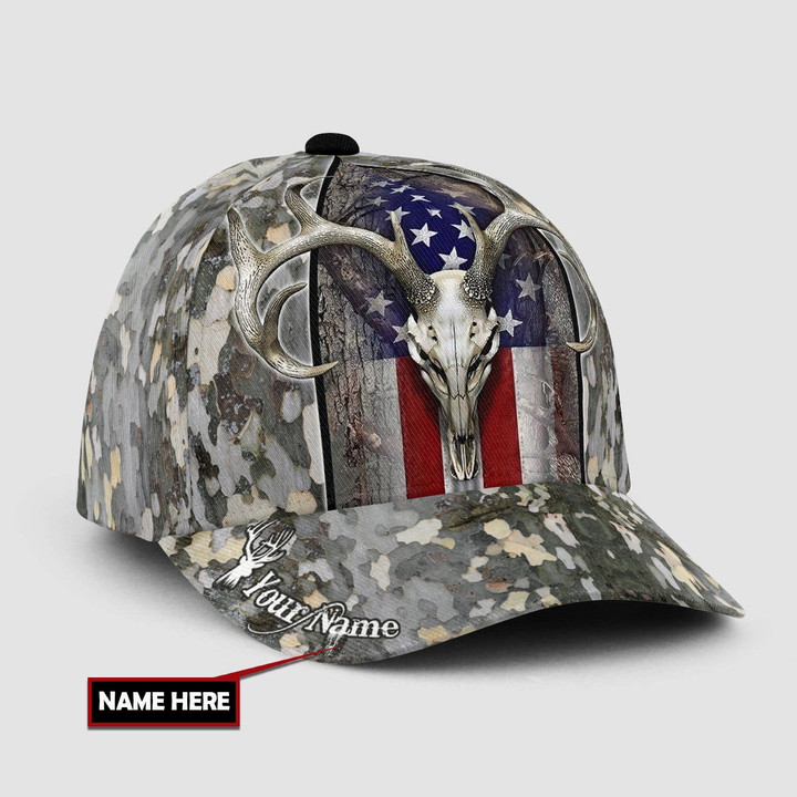 Personalized Name Flag Hunting Skull 3D Cap & Hat, 3D Baseball Cap, Classic Cap