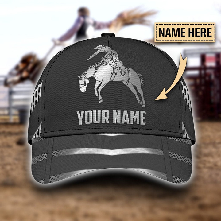 Personalized Rodeo Metal Pattern Horse Rider 3D Cap & Hat, Classic Cap, 3D Baseball Cap