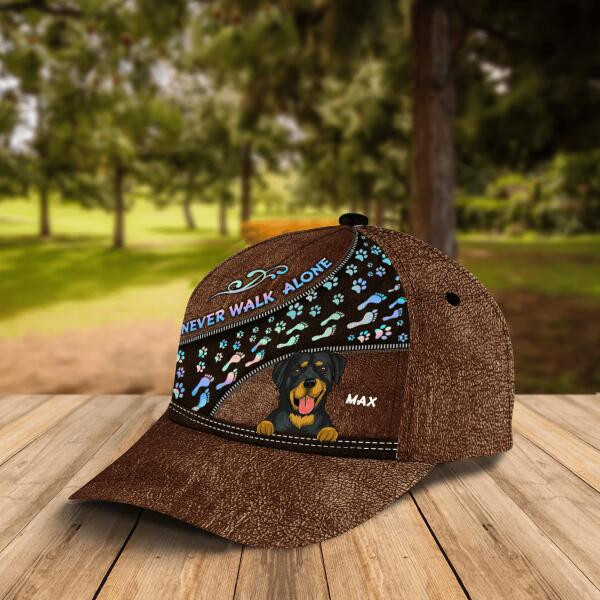 Personalized Never Walk Alone Rottweiler 3D Cap & Hat, Classic Cap, 3D Baseball Cap