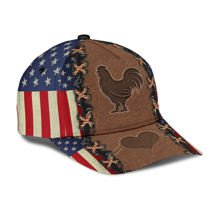 Rooster Love USA Flag 3D Cap & Hat, Classic Cap, 3D Baseball Cap