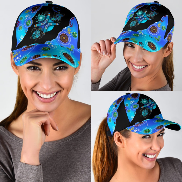 Aboriginal Naidoc Week Blue Turtle Lizard 3D Cap & Hat, Classic Cap, 3D Baseball Cap
