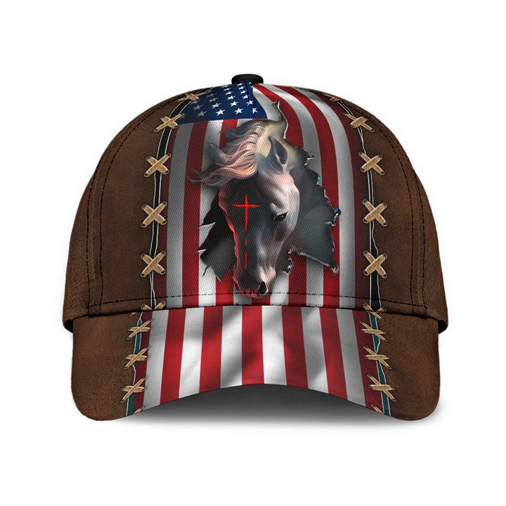Jesus Horse American Flag Classic 3D Cap & Hat, Classic Cap, 3D Baseball Cap