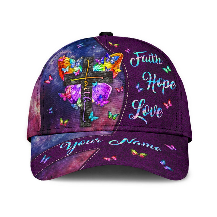 Personalized Faith Hope Love Colorful Butterfly Cross Christian Classic Cap