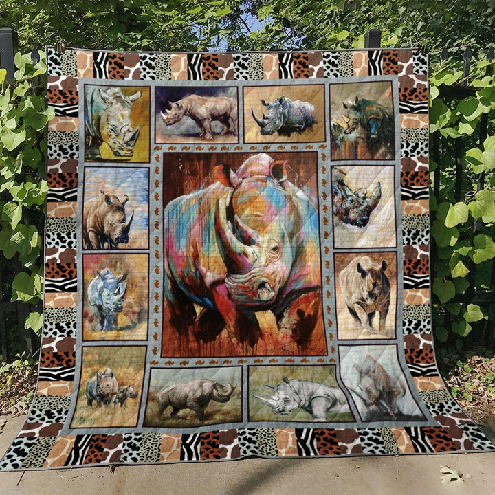 Rhino In Forest Quilt Blanket Great Customized Gifts For Birthday Christmas Thanksgiving Perfect Gifts For Rhino Lover