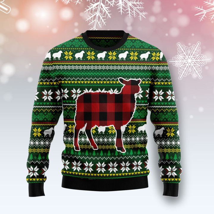 Sheep Red Plaid Christmas Ugly Sweater