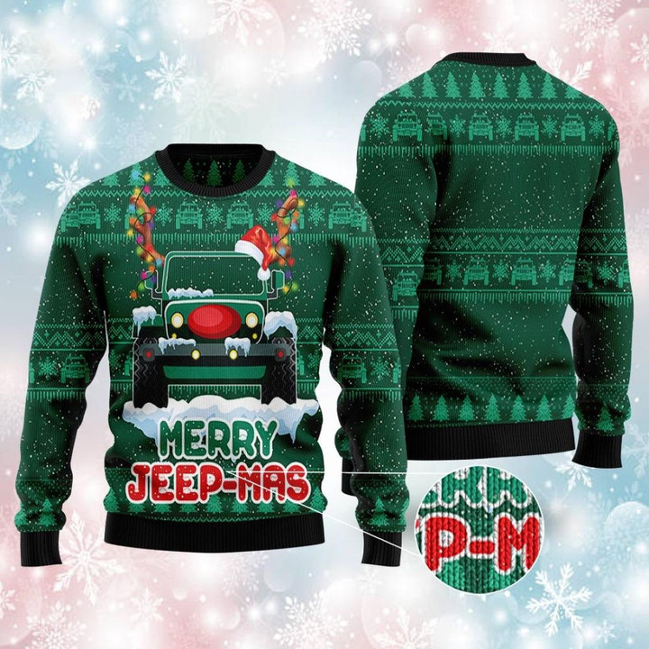 Merry Jeepmas Green Jeep Ugly Christmas Sweater