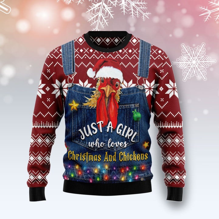 Just A Girl Who Loves Christmas And Chickens Christmas Ugly Sweater