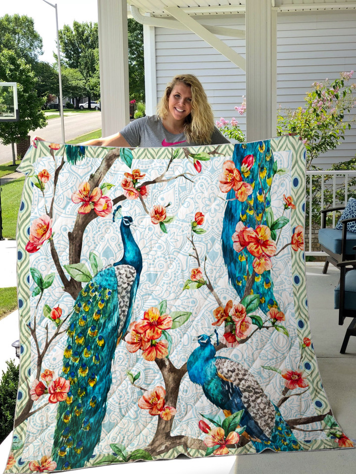 Peacock On The Tree Cherry Quilt Blanket Great Customized Gifts For Birthday Christmas Thanksgiving Perfect Gifts For Peacock Lover