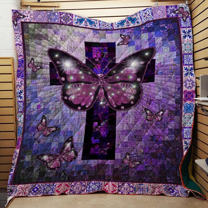 Violet Butterfly Christin Cross Purple Quilt Blanket Great Customized Blanket Gifts For Birthday Christmas Thanksgiving