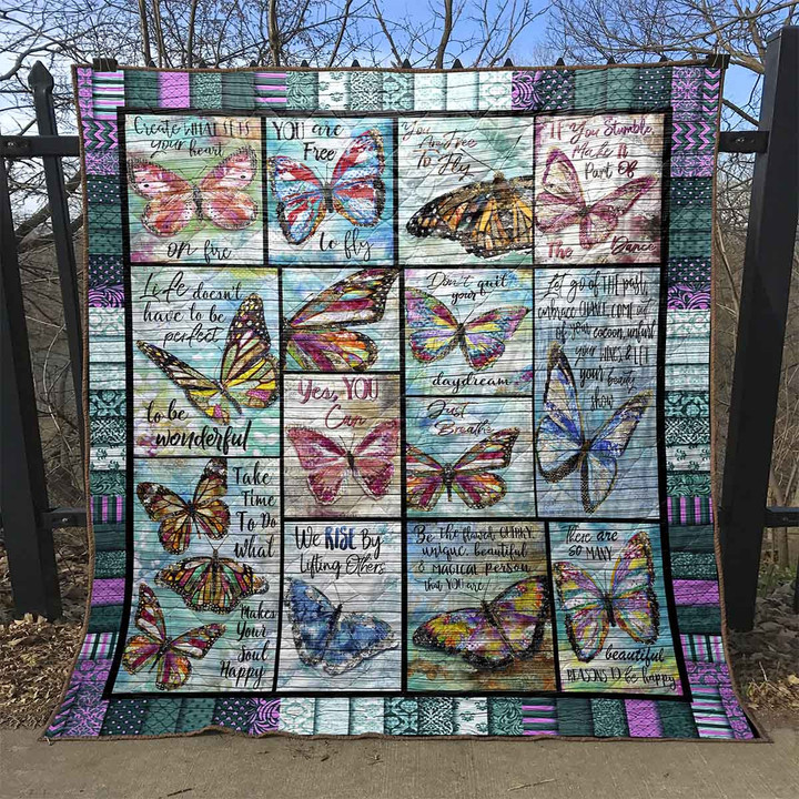 Colorful Butterfly Many Reasons To Be Happy You Are Free To Fly Quilt Blanket Great Customized Blanket Gifts For Birthday Christmas Thanksgiving Anniversary