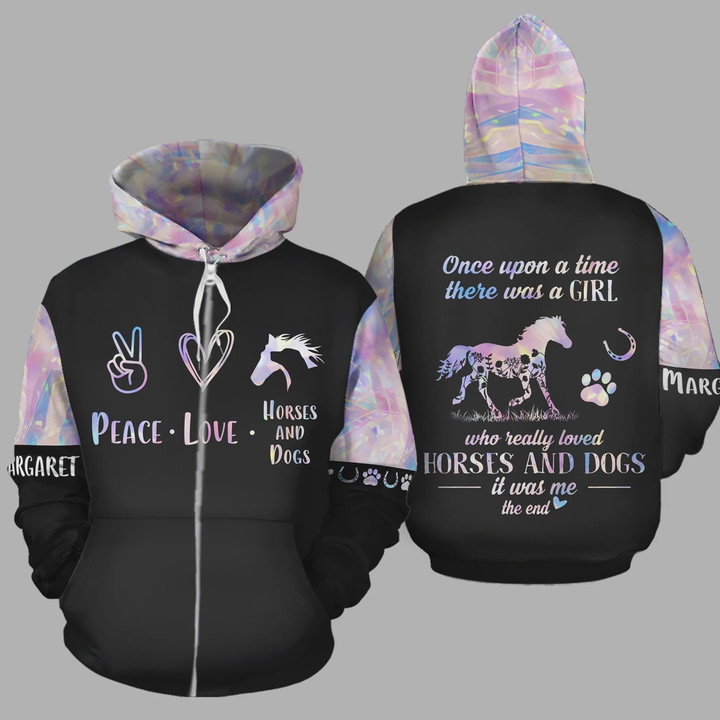 Personalized There Was A Girl Who Loved Dogs And Horses Custom Name 3d All Over Print Hoodie, Zip-Up Hoodie