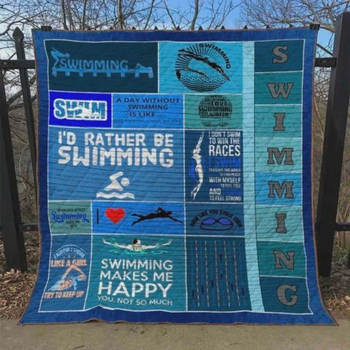 Swimming I Would Rather Be Swimming Quilt Blanket Great Customized Blanket Gifts For Birthday Christmas Thanksgiving