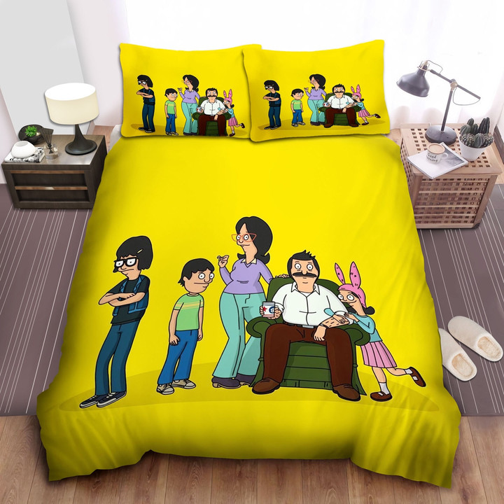 Bob's Burgers The Belcher Family In Yellow Background Bed Sheets Spread Comforter Duvet Cover Bedding Sets