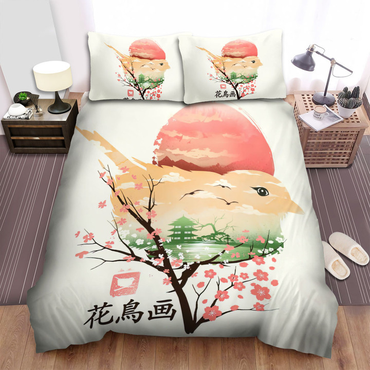 Illusion Negative Space Japanese Bird Bed Sheets Spread Comforter Duvet Cover Bedding Sets
