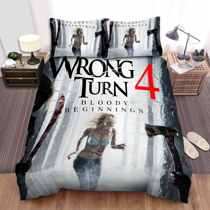Wrong Turn 4: Bloody Beginnings Running Girl In The Snow Movie Poster Bed Sheets Spread Comforter Duvet Cover Bedding Sets